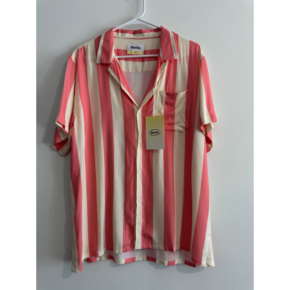 Vacation Duvin Striped Button Up Shirt Mens Large Pink Cream Camp Collar